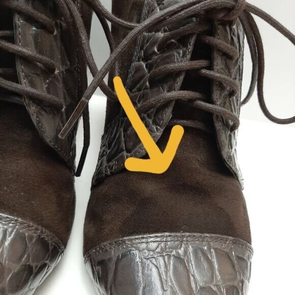 REBECCA BLUE Lace-up High Cone Heels Suede & Patent Leather Shoes Sz 7.5 Eur 38 - Picture 7 of 16